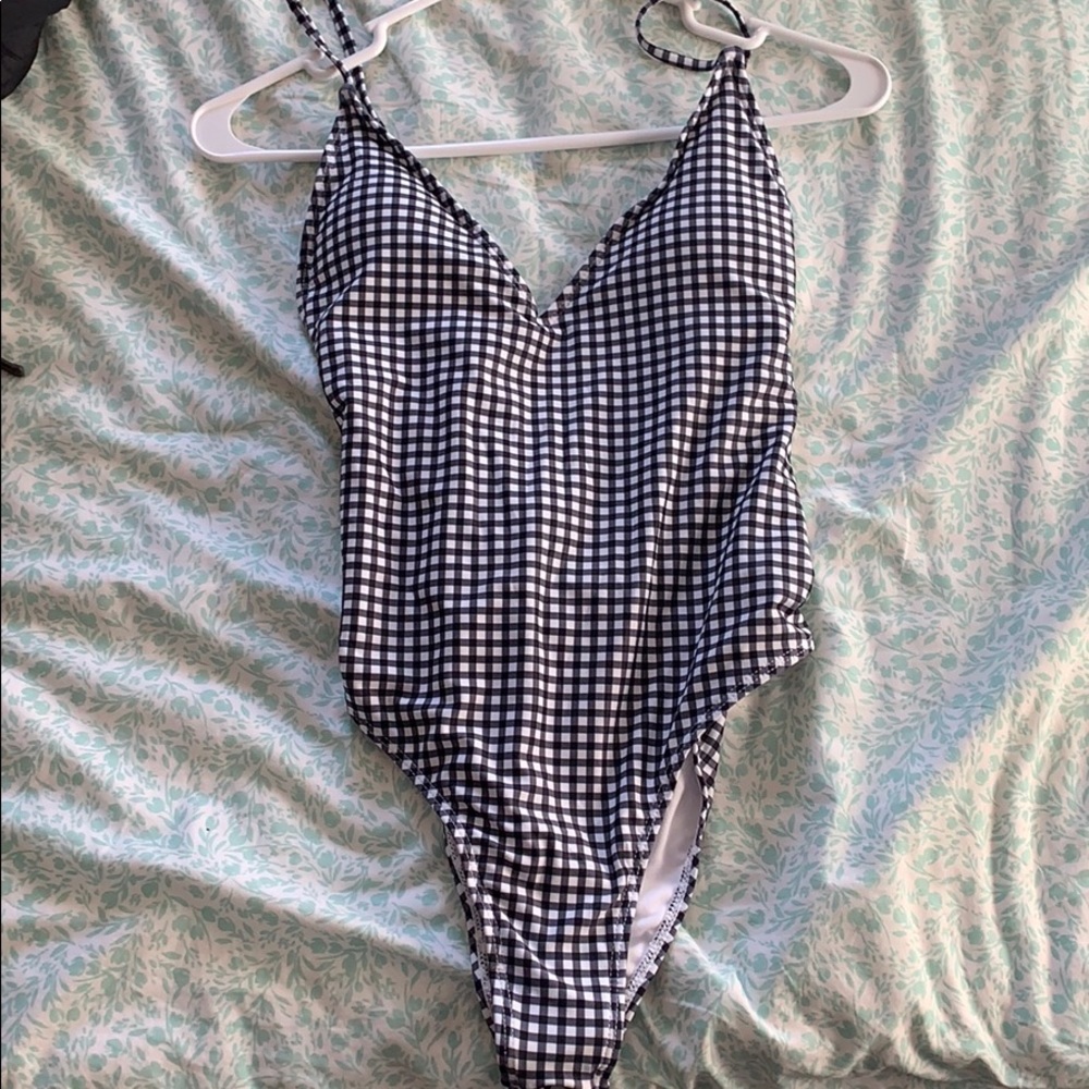One piece gingham black and white swim suit